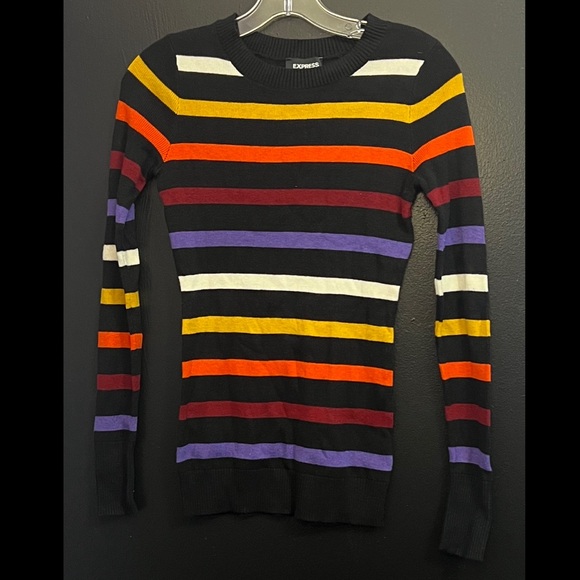 Express Sweaters - EXPRESS Black Multi-Stripe Crewneck Sweater